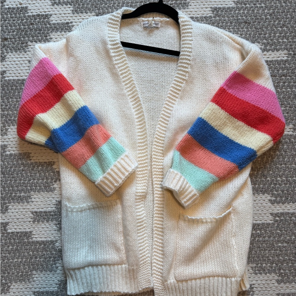 Colorful Striped Sleeve Women's Sweater